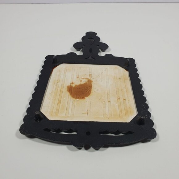 MCM Cast Metal Ceramic Tile Wall Plaque Trivet Vintage Apology Birds Flowers - Picture 14 of 14